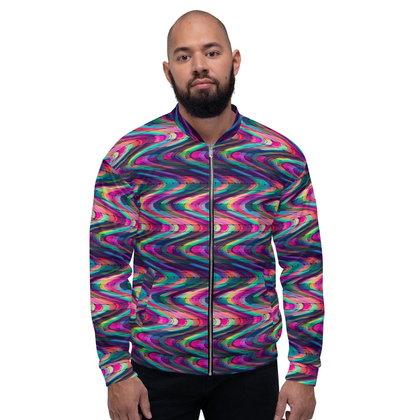 Small Glass Tile Waves Unisex Bomber Jacket