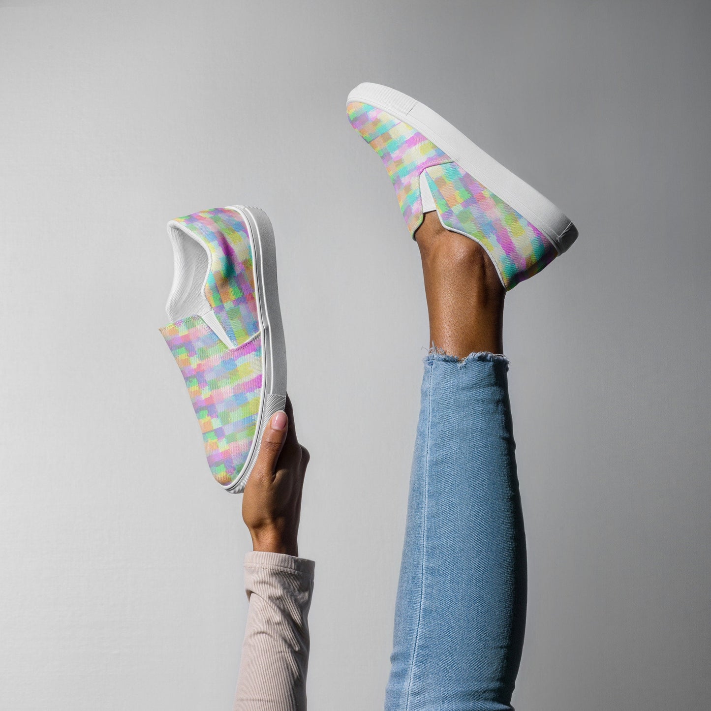 Spring Pastel Squares Women’s slip-on canvas shoes