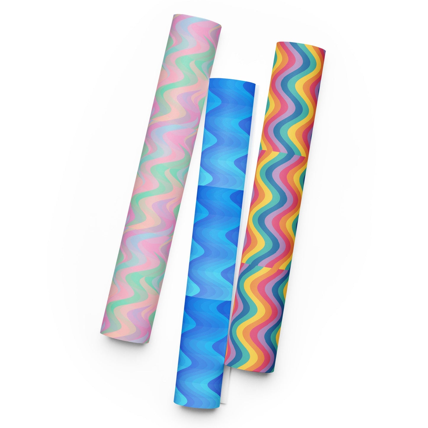 Pastel, Just Blue, Reverse Rainbow Waves Wrapping paper sheets