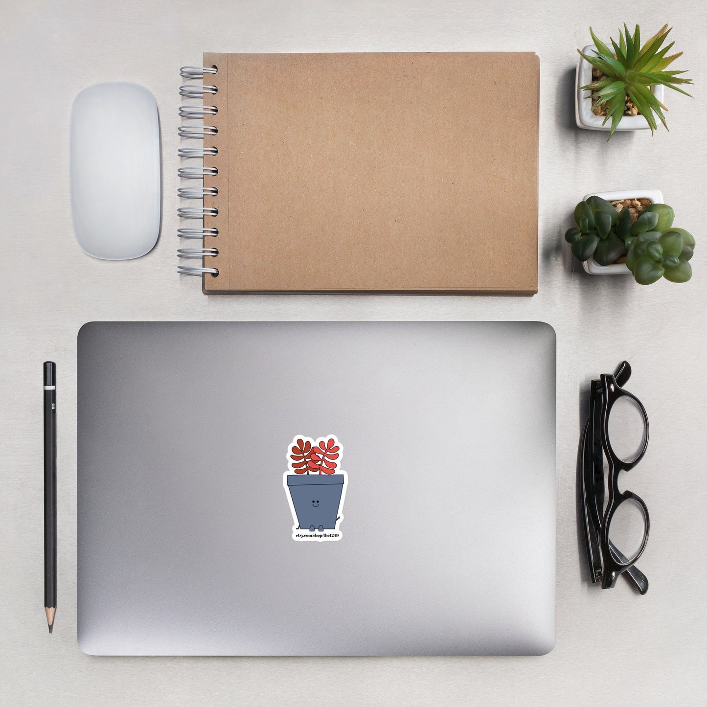 Gray Waving Succulent Bubble-free sticker