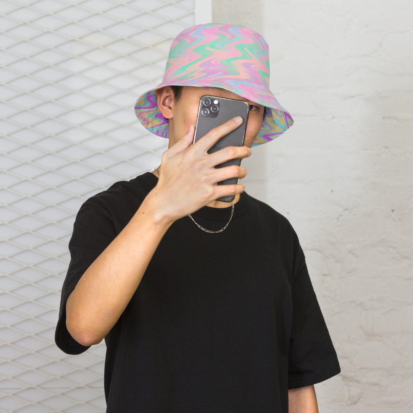 Pastel Tissue Paper/Pastel Starry Waves Reversible bucket hat