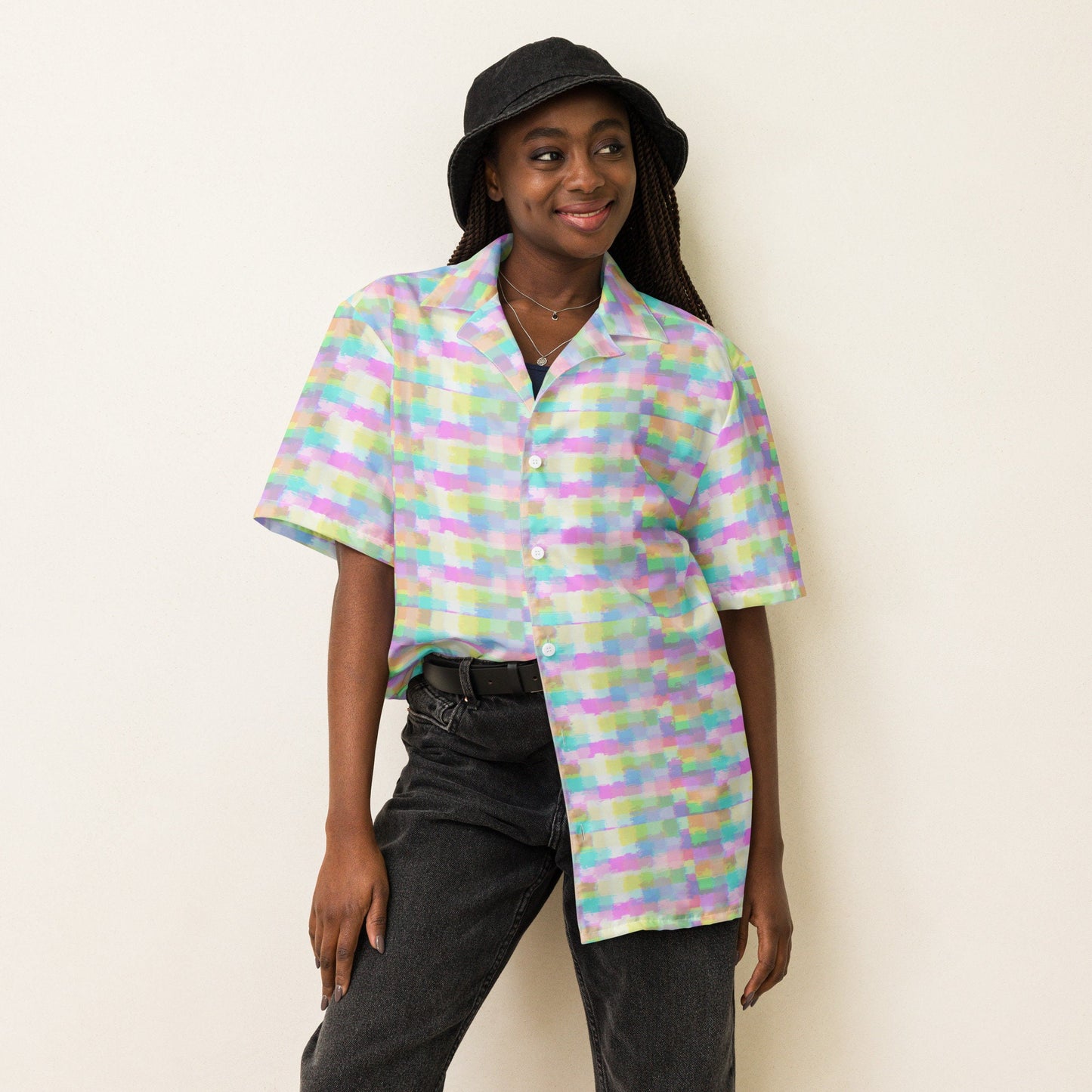 Spring Pastel Squares Unisex button shirt