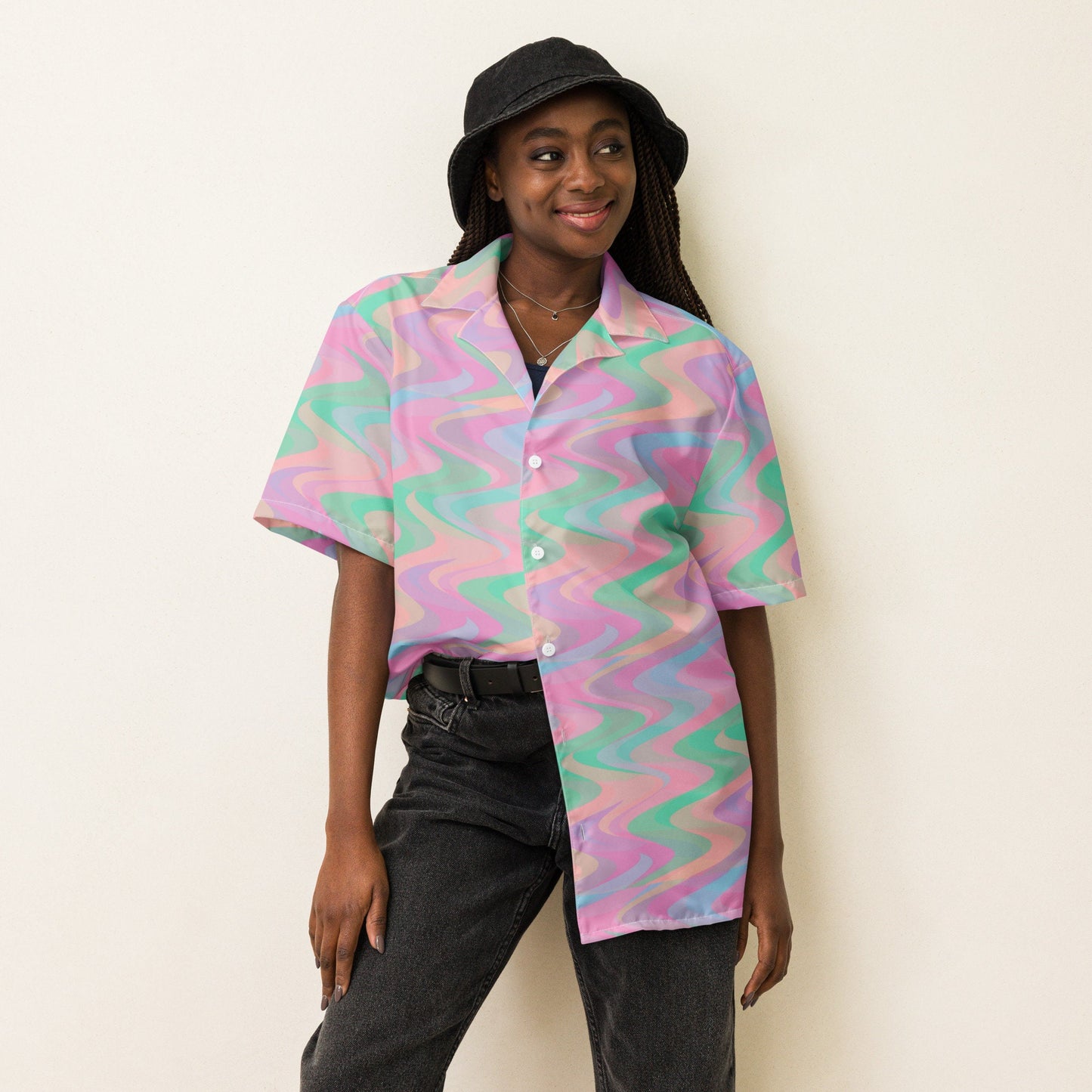 Pastel Tissue Paper Waves Unisex button shirt