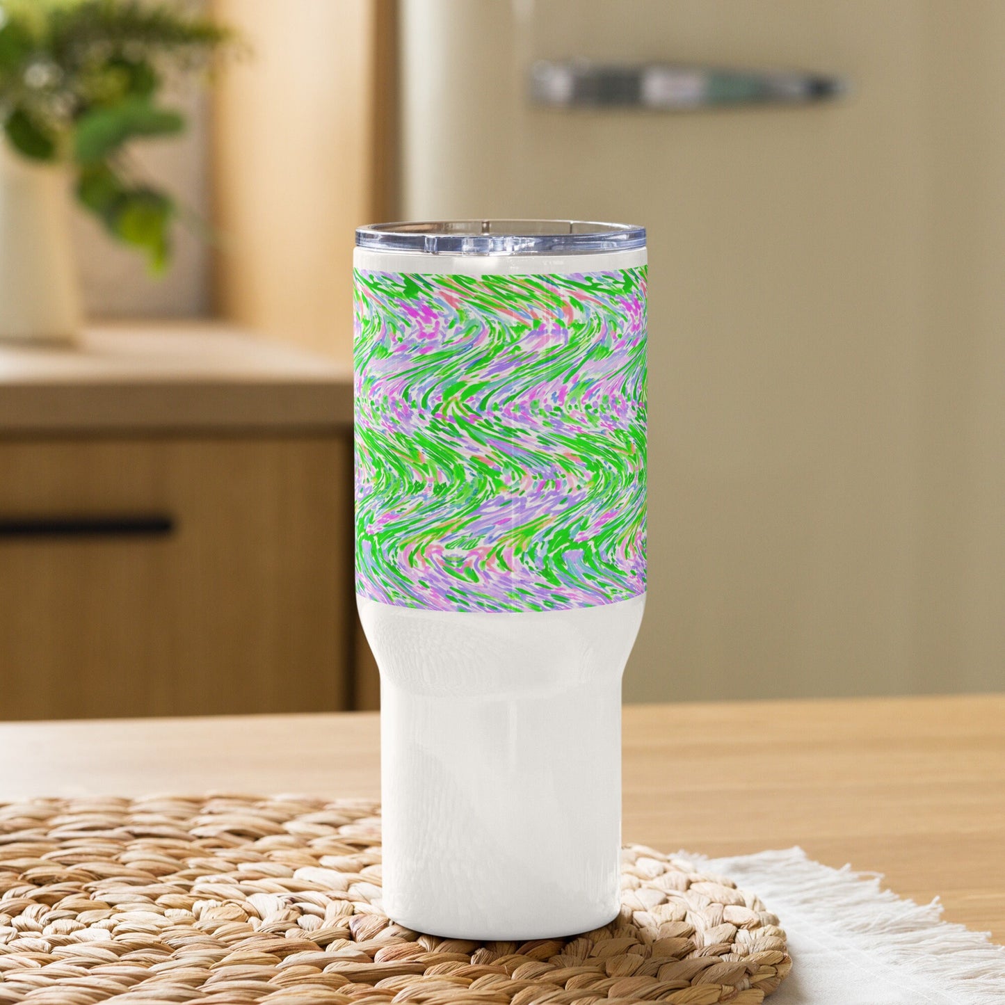 Green Plant Waves Travel mug with a handle