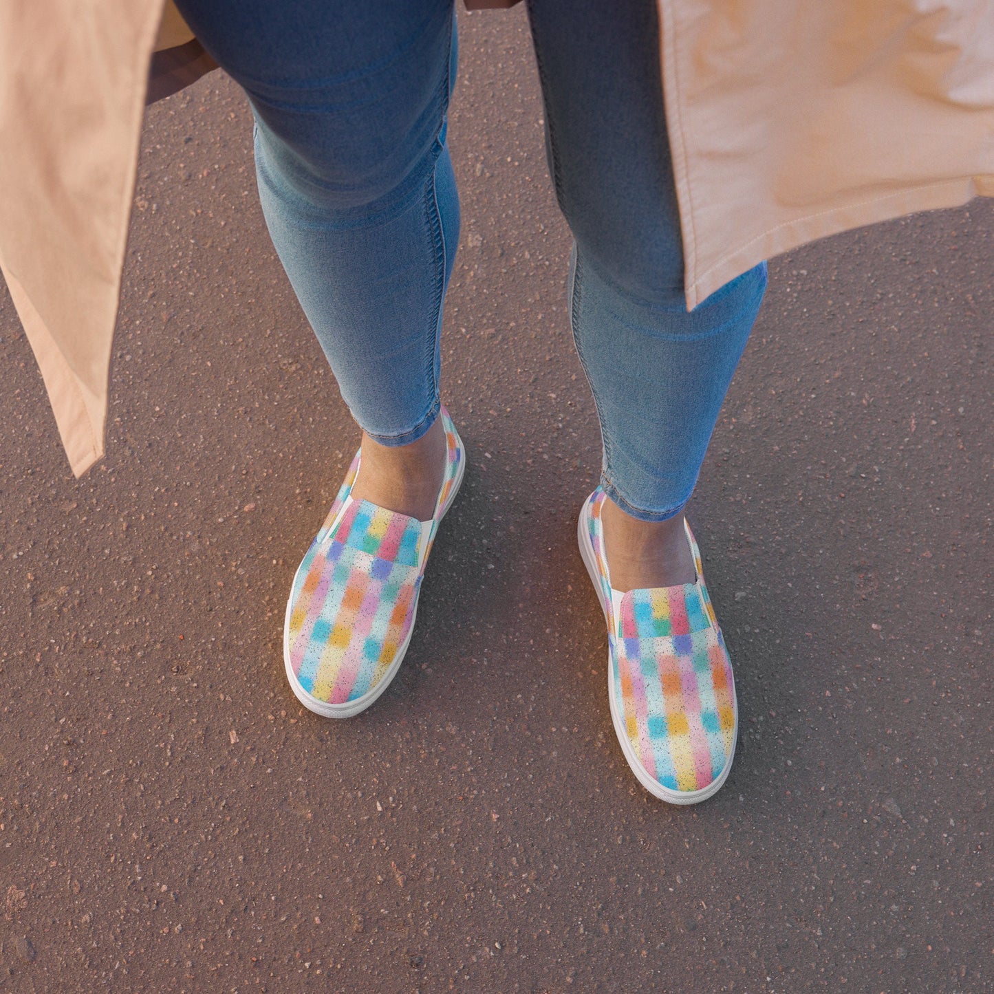 Pastel Rain Squares Women’s slip-on canvas shoes