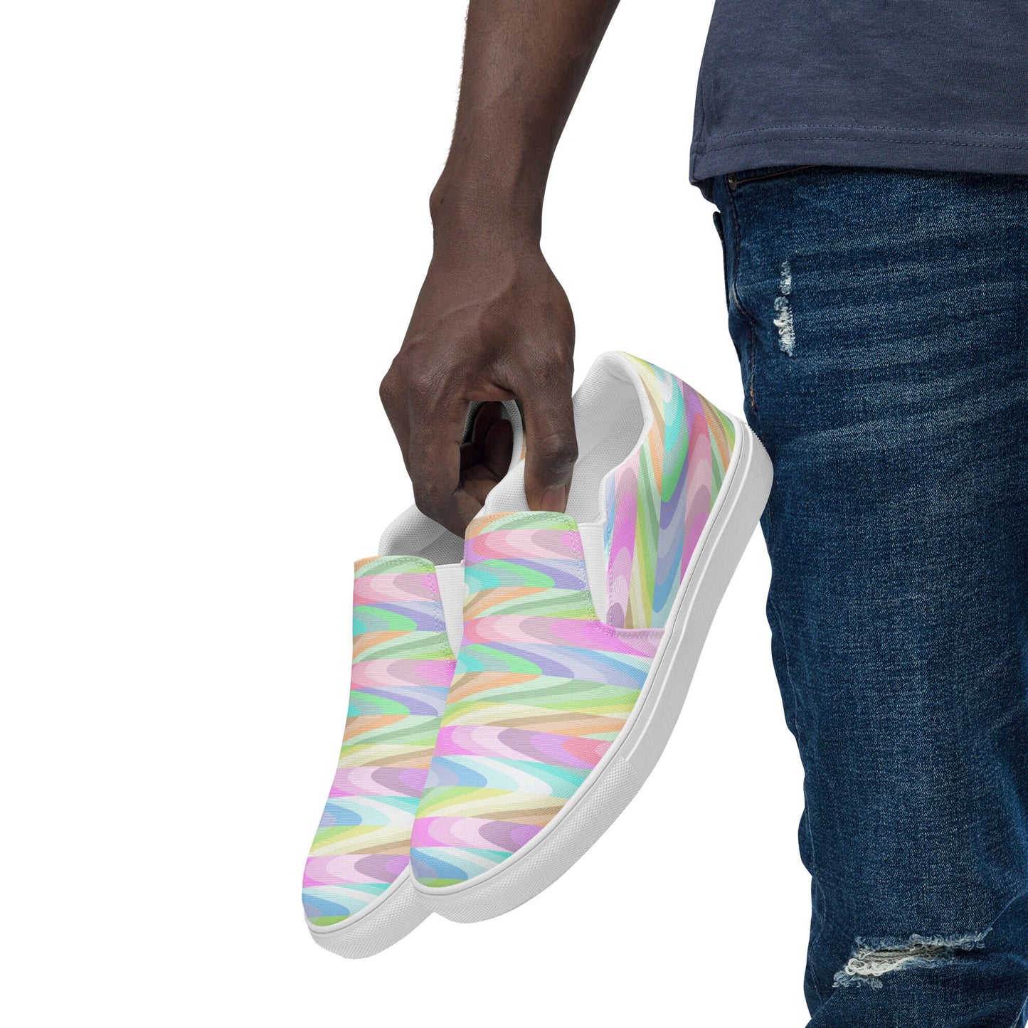 Pastel Easter Waves Men’s slip-on canvas shoes