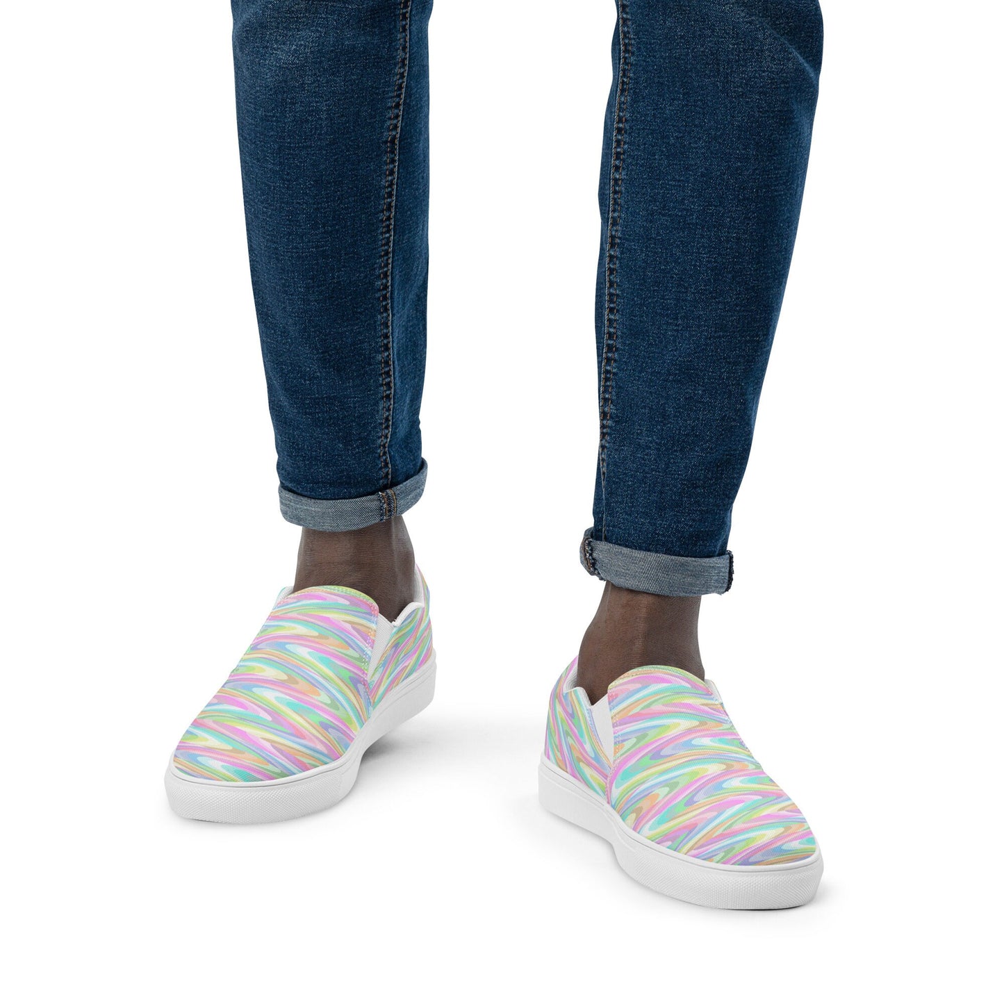 Spring Pastel Waves Men’s slip-on canvas shoes