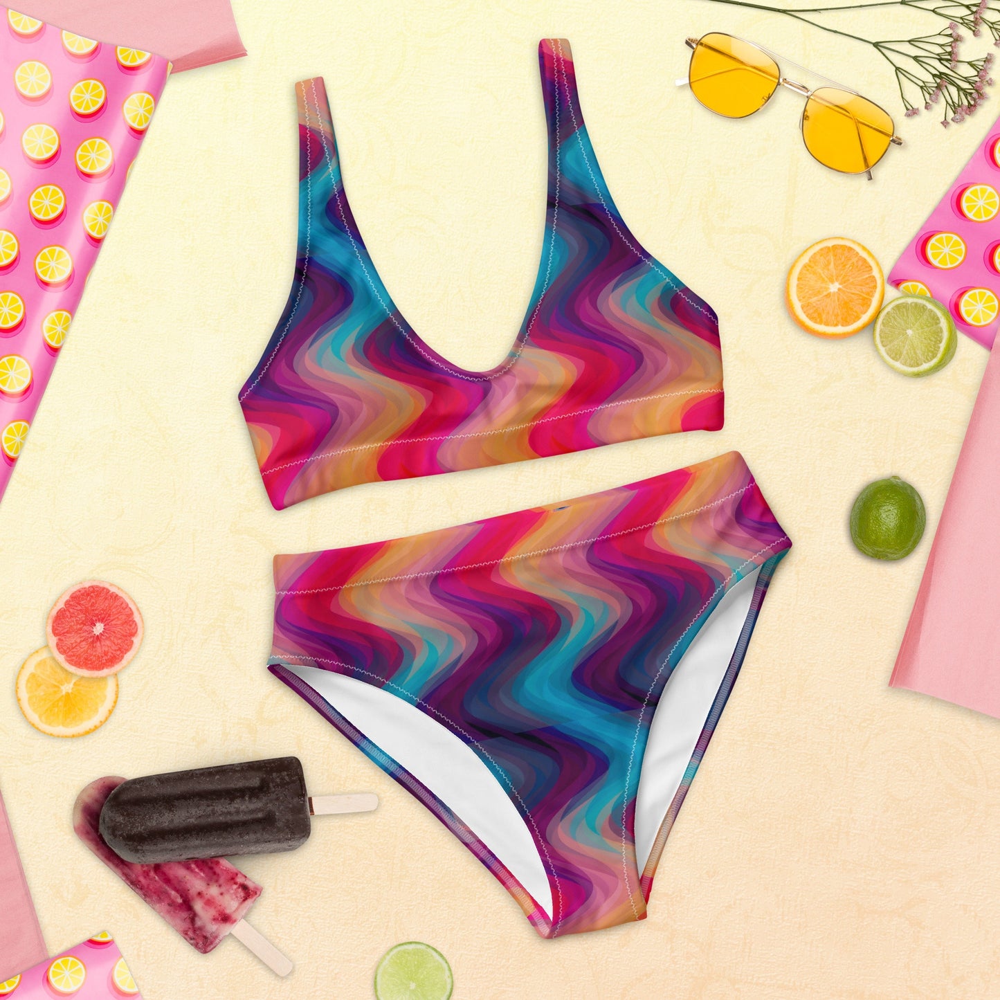 Fire Waves Recycled high-waisted bikini