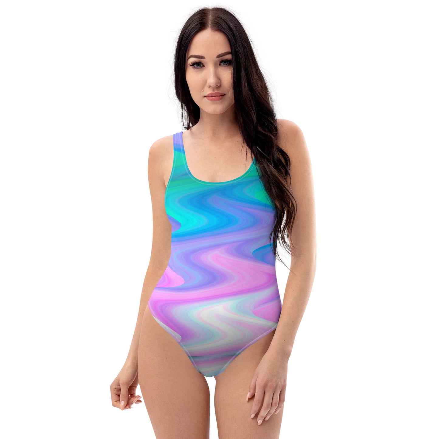 Pastel Peacock Waves One-Piece Swimsuit