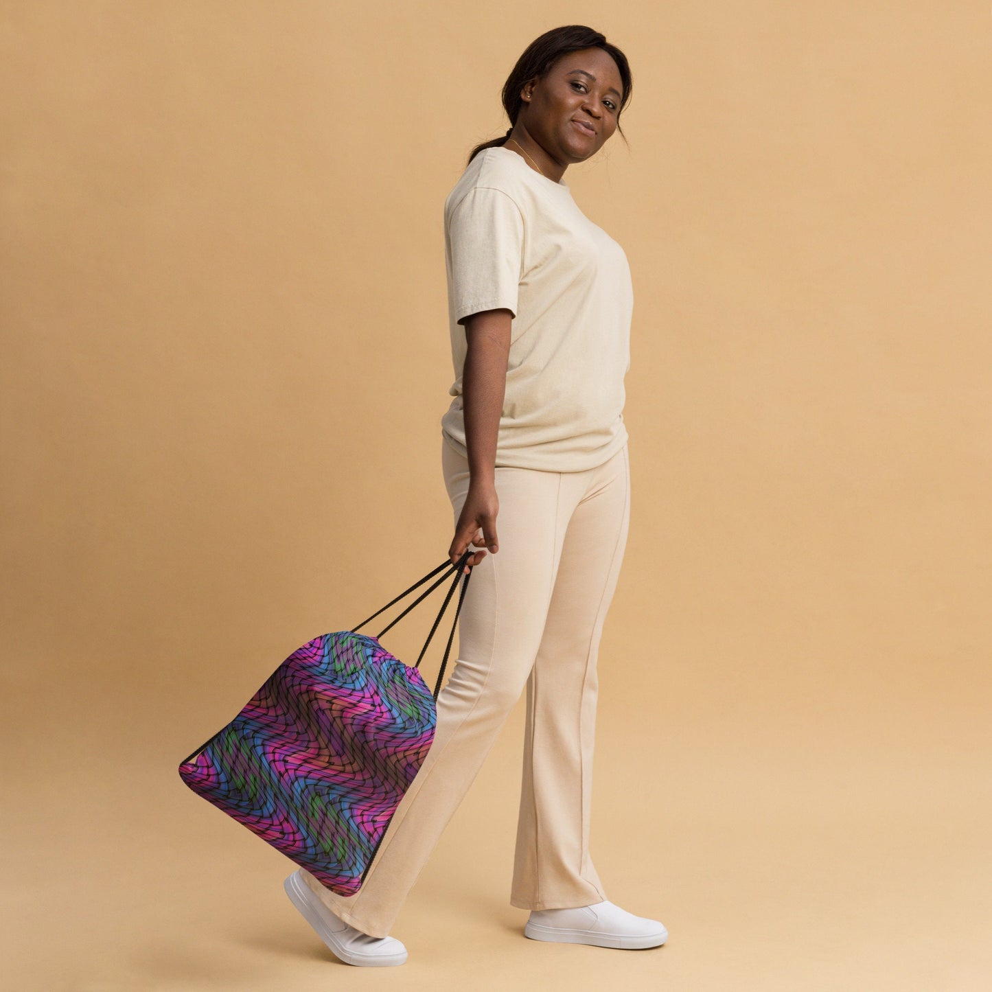 Psychedelic Basket Waves Drawstring bag