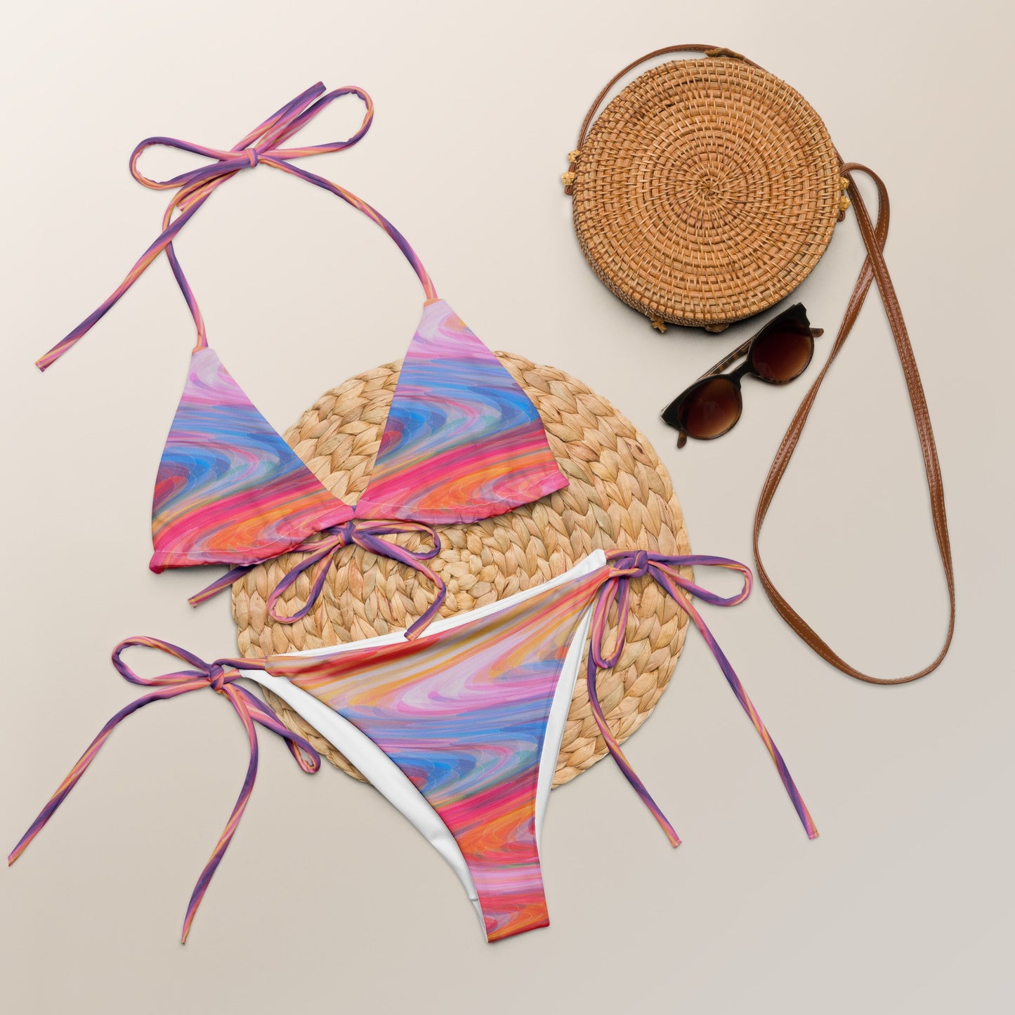 Fiery Pastel Waves All-over print recycled string bikini