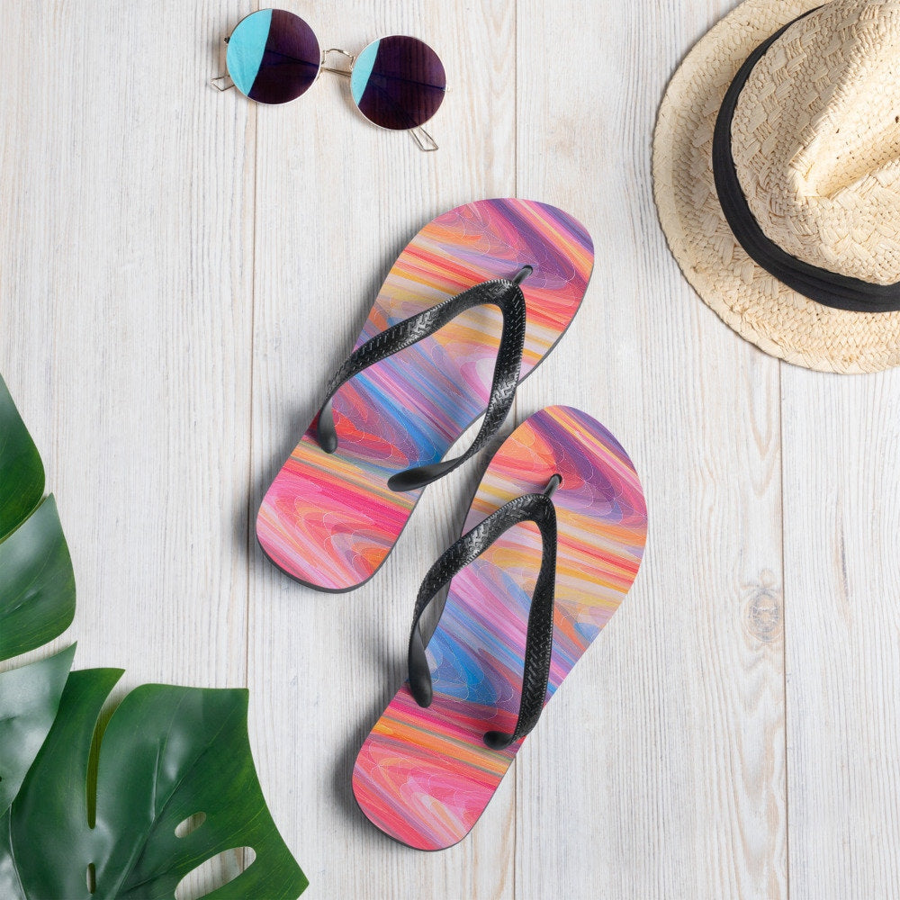Fiery Pastel Waves Flip-Flops
