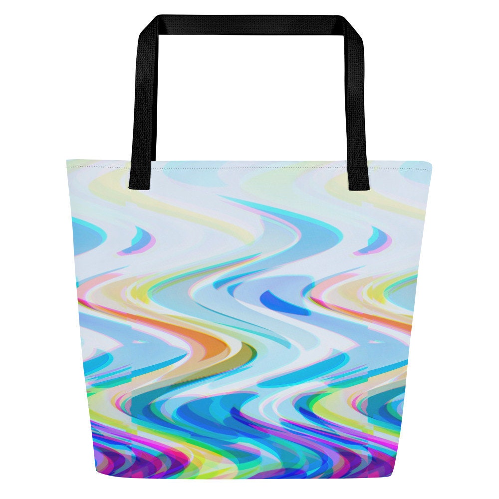 Colorful Cool Flame Waves All-Over Print Large Tote Bag