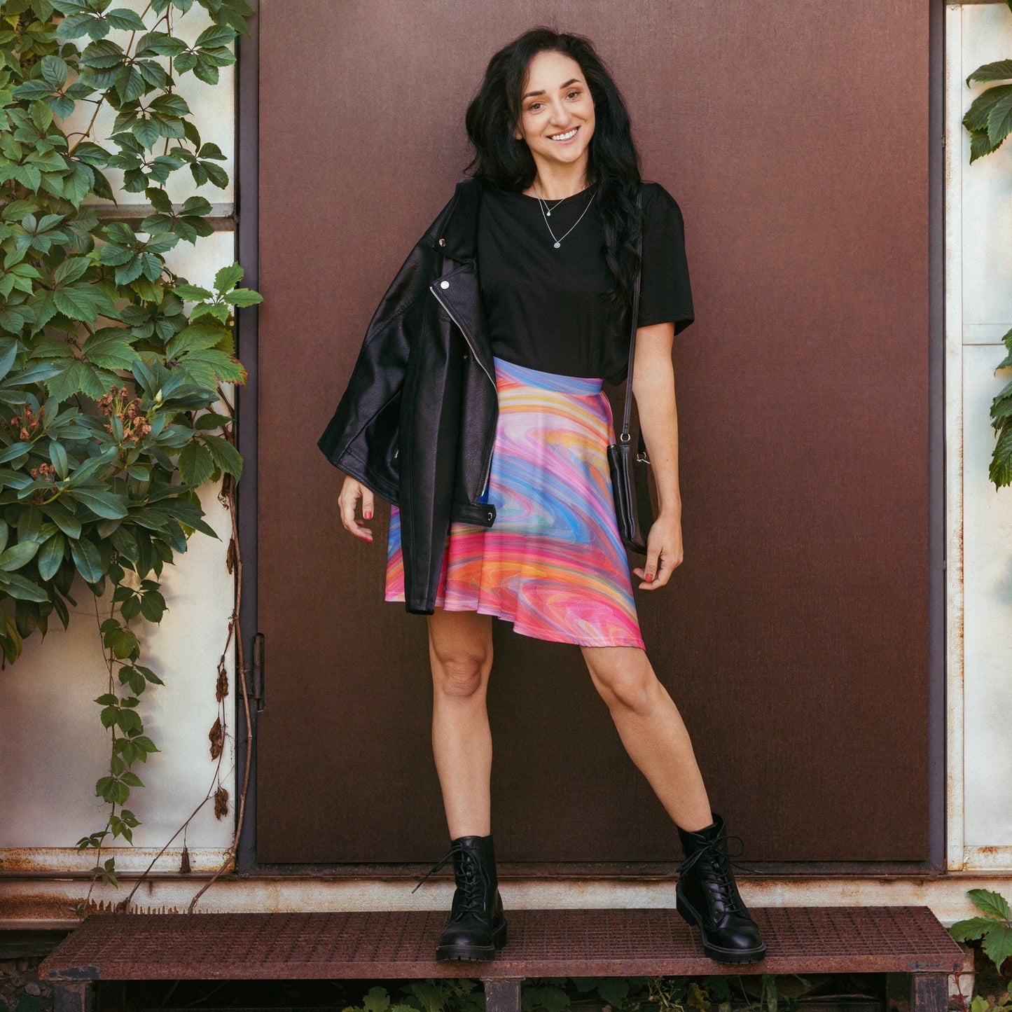 Fiery Pastel Waves Skater Skirt
