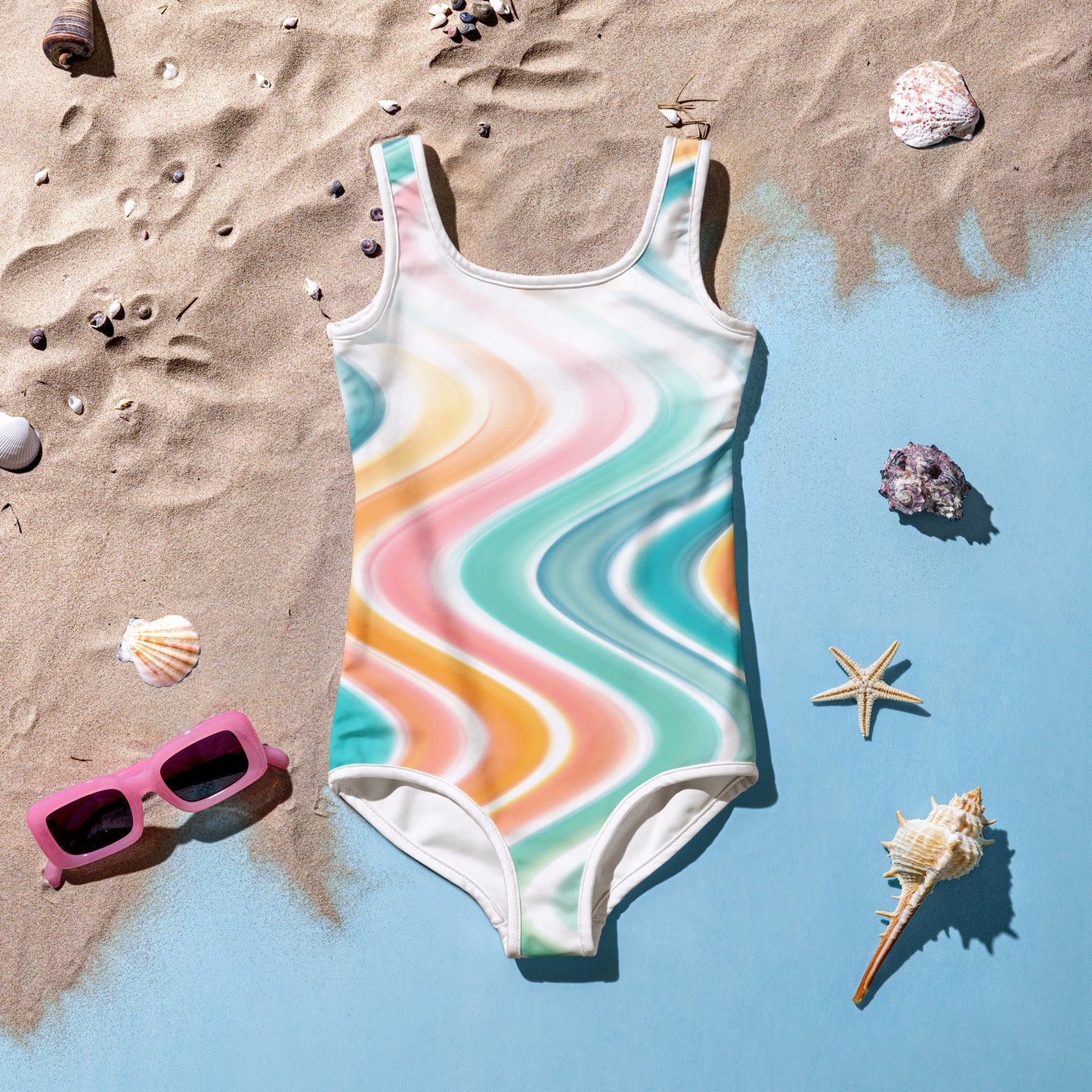 Sidewalk Chalk Waves All-Over Print Kids Swimsuit