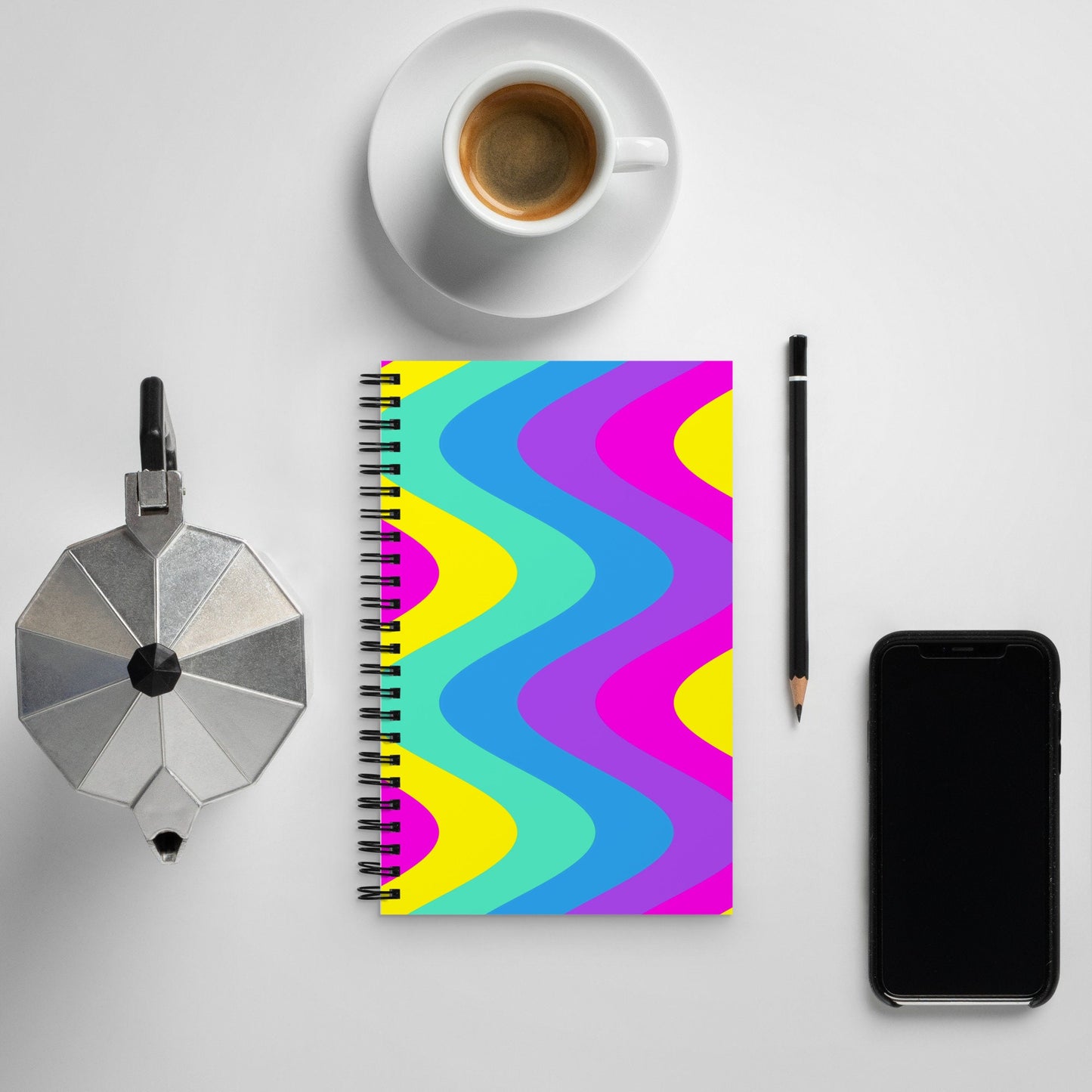 Downtown Neon Sign Waves Spiral notebook