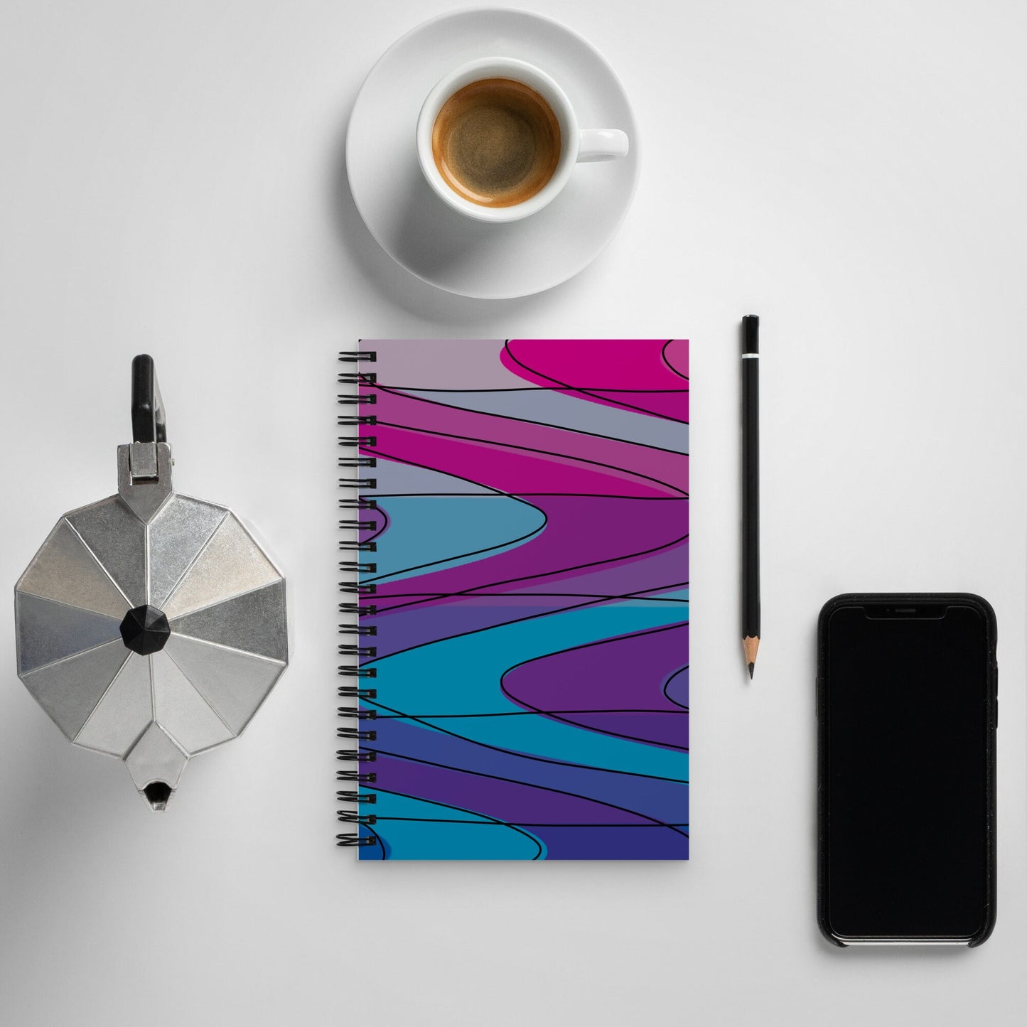 Pink/Purple/Blue Waves Spiral notebook