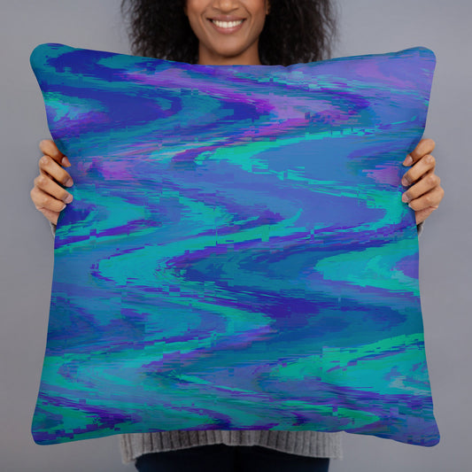 Blue, Green and Purple Waves Basic Pillow