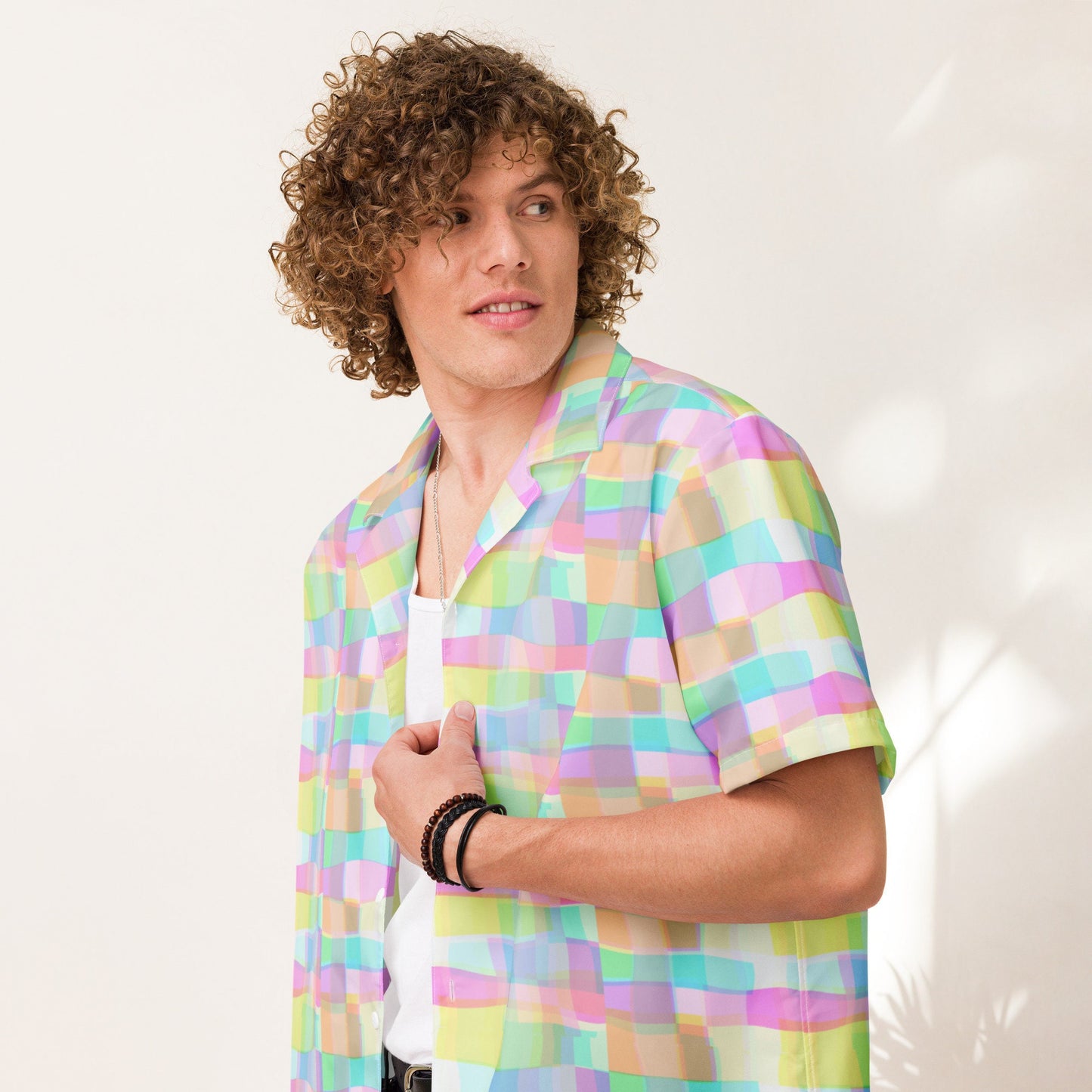 Chromatic/Bloom Easter Squares Unisex button shirt