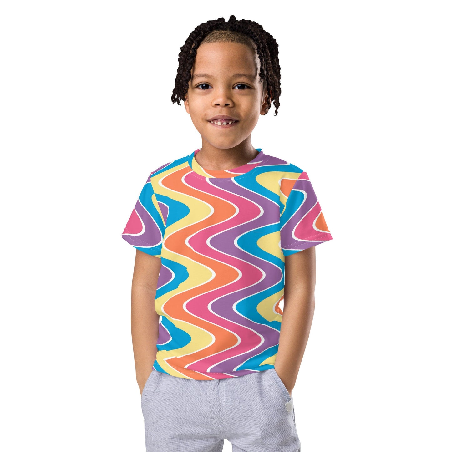 70s Rainbow Waves Kids crew neck t-shirt